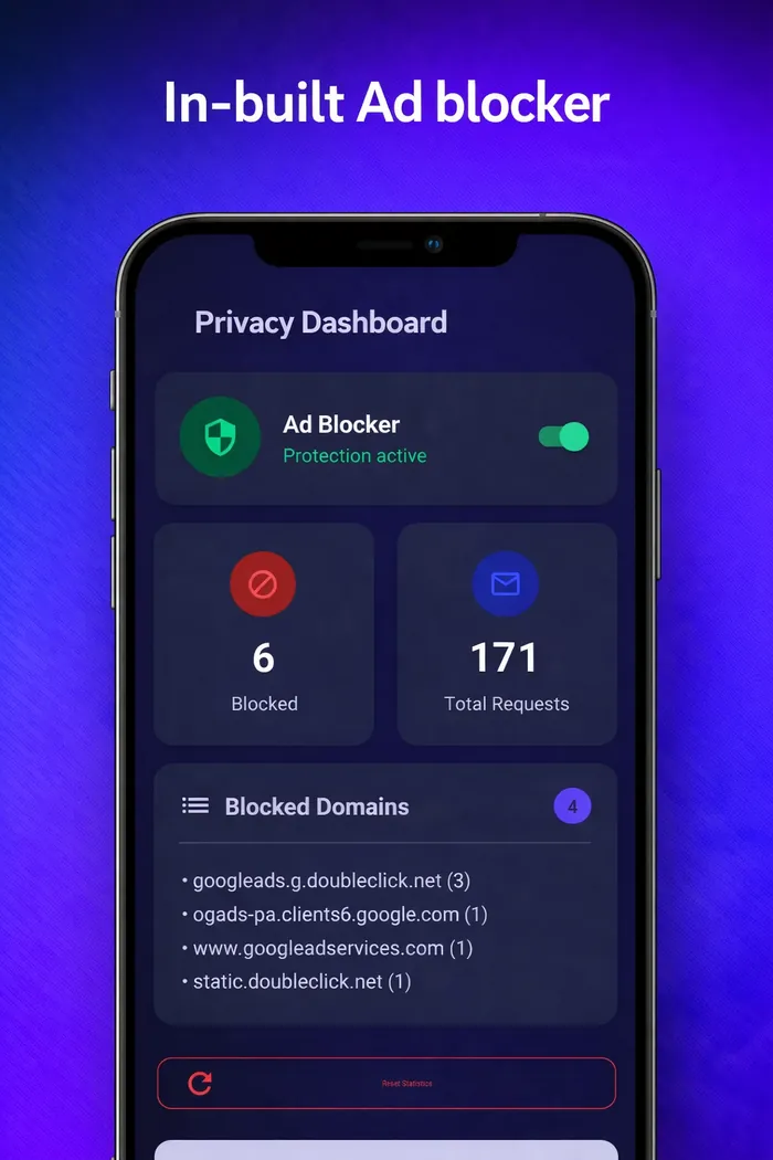Bianex built-in ad blocker blocking trackers